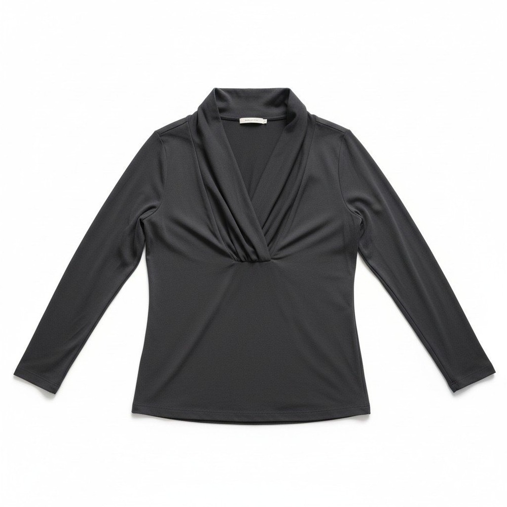 Kenneth Cole Reaction Womens XL Charcoal Gray Draped Surplice Long Sleeve Top